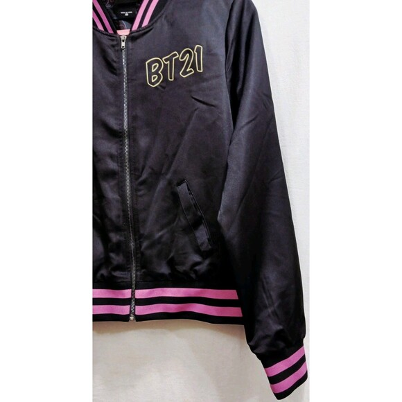 BT21 Black Pink Neon Women’s Bomber Jacket Double Sided Pockets Medium EUC - Picture 5 of 9